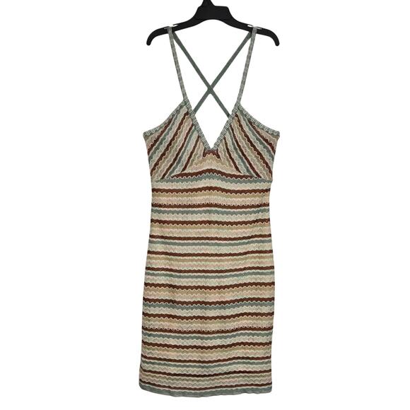 Missoni Knit Bodycon Mini Dress‎ Size 10 Multicolor Striped Boho Crisscross Back - Picture 2 of 13